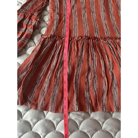 Showpo Mini Drop Waist Dress Sz 4 Autumn Colors Stripes V-neck - Picture 3 of 4